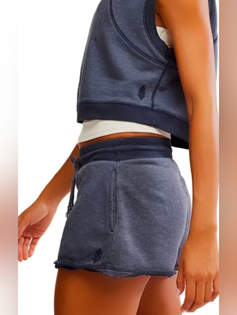 Free People Movement Matching Set Crop Top Shorts Blue Small Lounge Athleisure